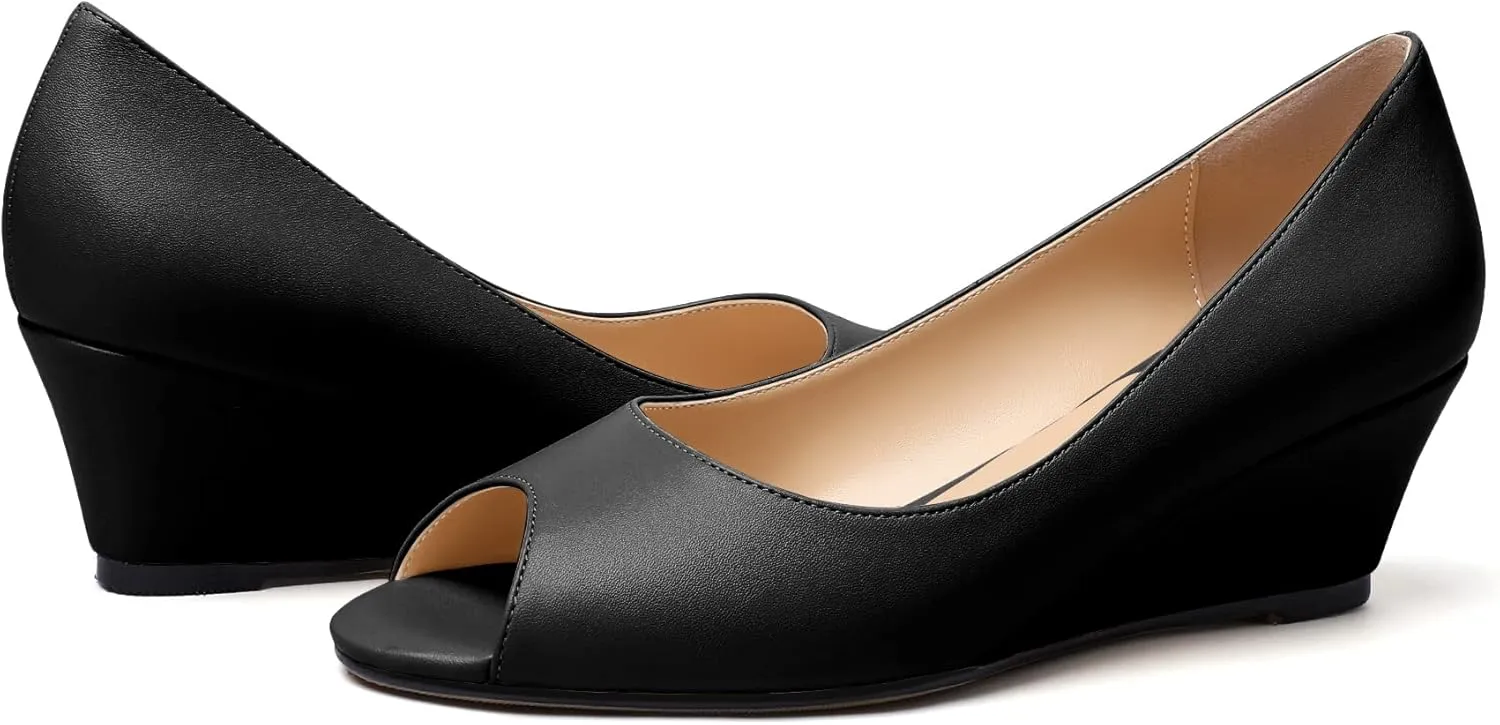 YODEKS Women's Peep Toe Wedge Sandals Low Heel Pumps Open Toe Heeled Sandals Shoes