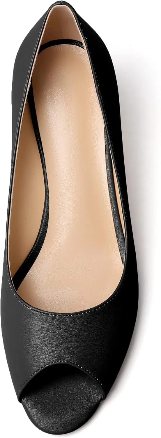 YODEKS Women's Peep Toe Wedge Sandals Low Heel Pumps Open Toe Heeled Sandals Shoes