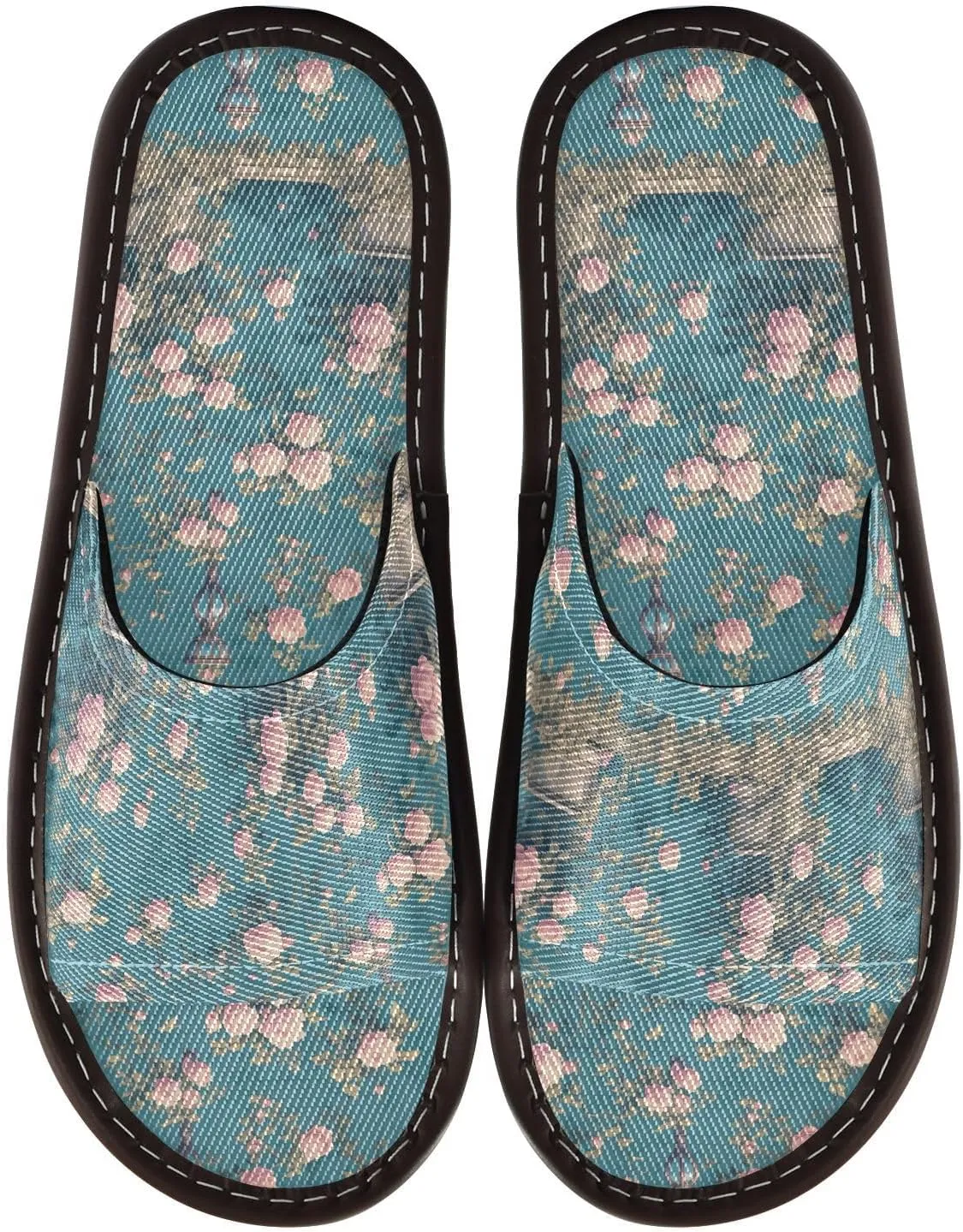 Yuiboo Aesthetic Pink Roses Men Women Casual Shower Slippers Portable Anti-slip Sandals for Travel Home Indoor