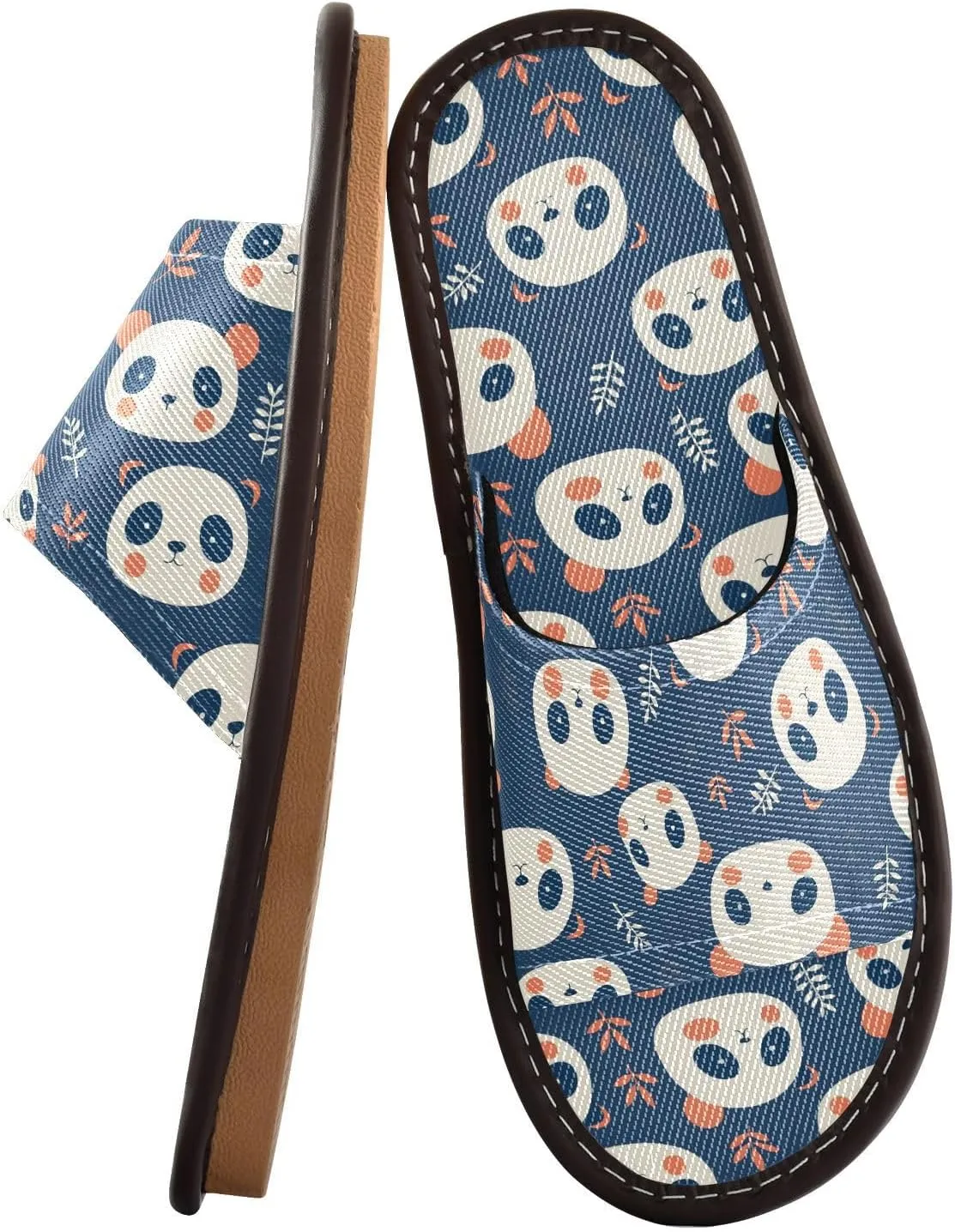 Yuiboo Cute Panda Faces Men Women's Shower Slippers Portable Non Slip Sandals for Bedroom Beach Hotel