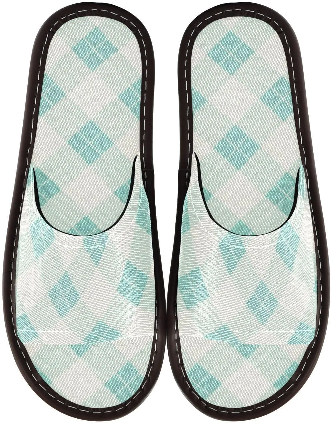 Yuiboo Mint Buffalo Plaid Check Men Women's Bedroom Slippers Portable Slides Sandals for Home Travel Travel