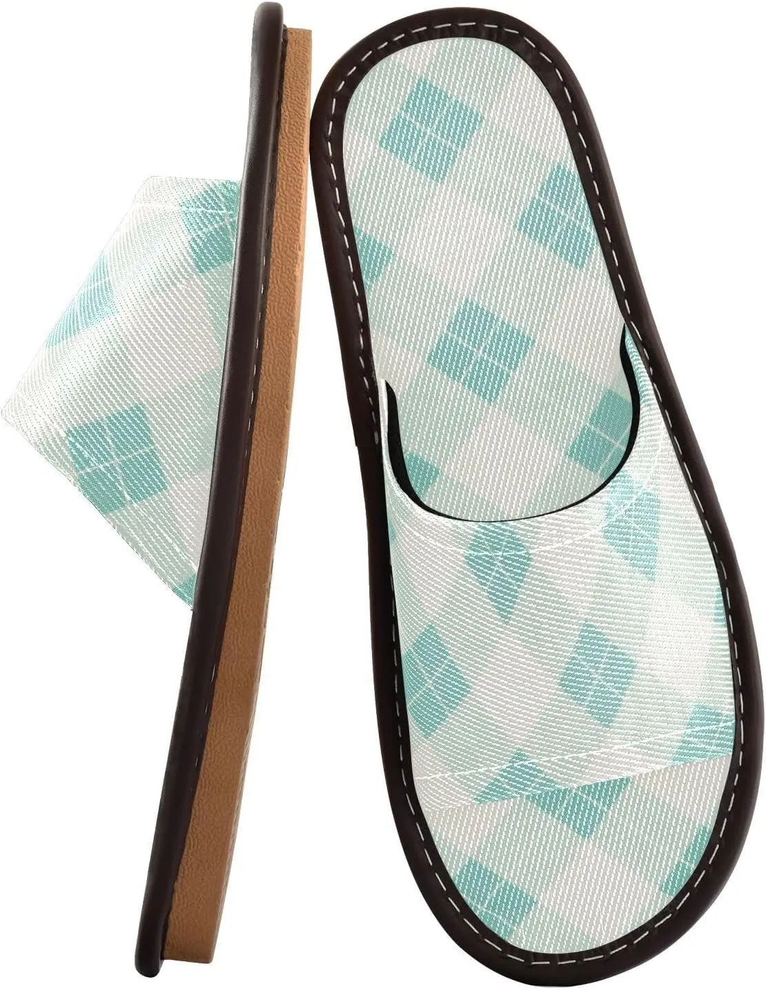 Yuiboo Mint Buffalo Plaid Check Men Women's Bedroom Slippers Portable Slides Sandals for Home Travel Travel