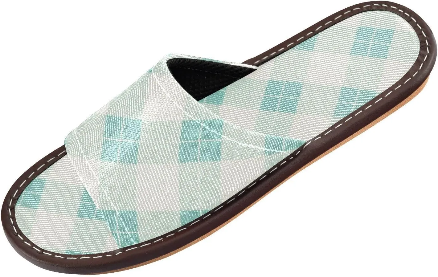 Yuiboo Mint Buffalo Plaid Check Men Women's Bedroom Slippers Portable Slides Sandals for Home Travel Travel