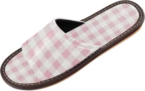 Yuiboo Pink Checkerboard Men Women Spa Slippers Portable Non Slip Sandals for Beach Hotel Bedroom