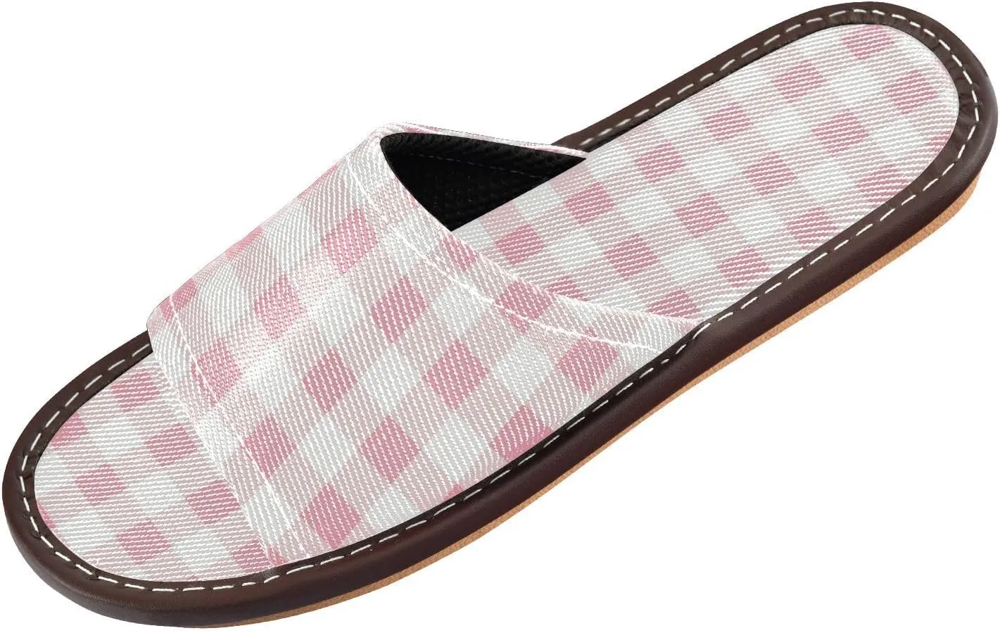 Yuiboo Pink Checkerboard Men Women Spa Slippers Portable Non Slip Sandals for Beach Hotel Bedroom