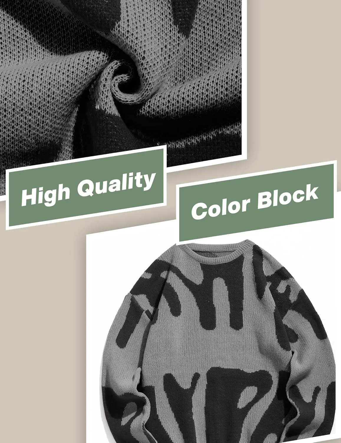 ZAFUL Mens Crewneck Oversized Sweaters Y2K Aesthetic Flame Graphic Knitted Sweater Casual Pullover Long Sleeve Jumpers