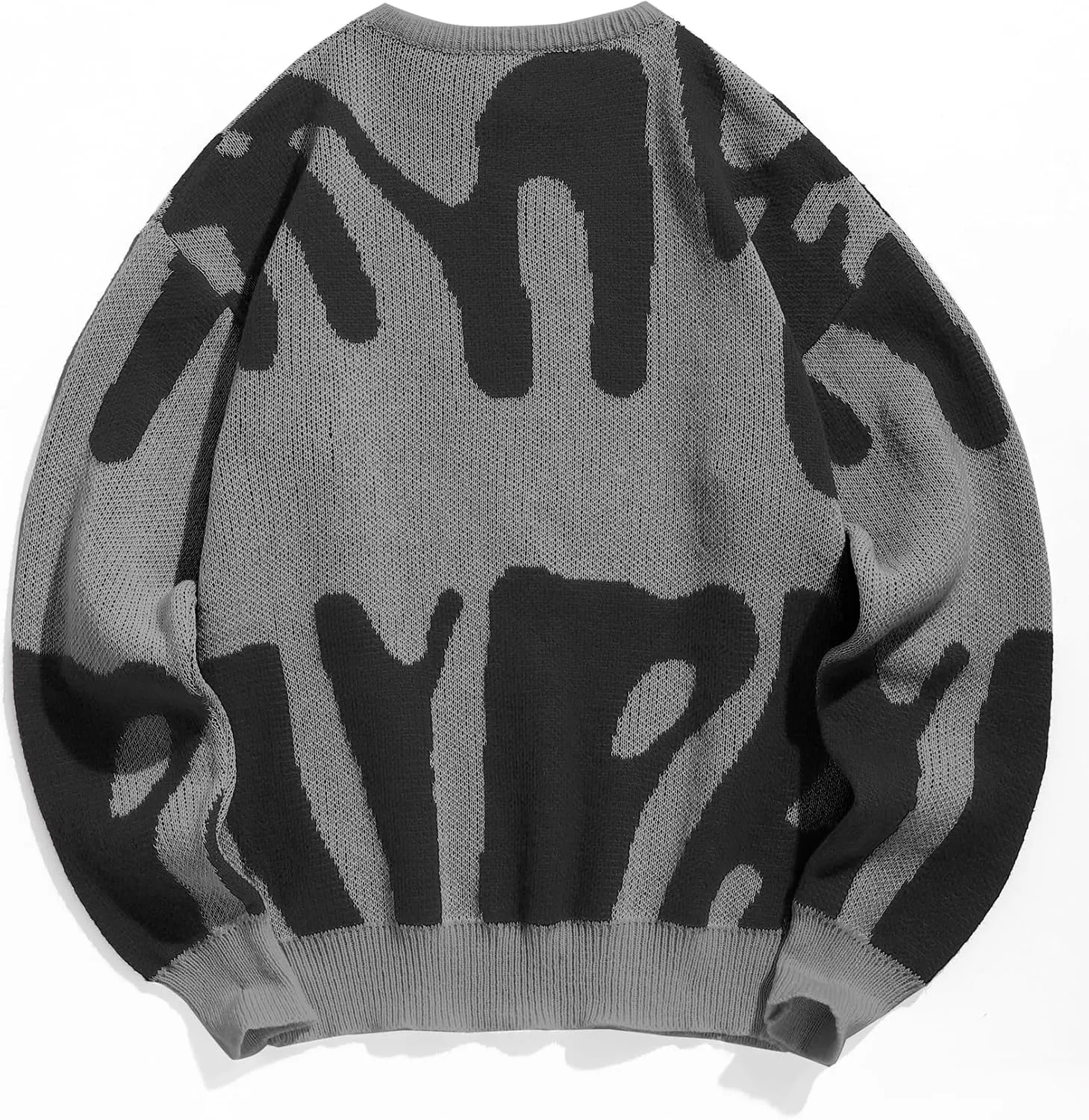 ZAFUL Mens Crewneck Oversized Sweaters Y2K Aesthetic Flame Graphic Knitted Sweater Casual Pullover Long Sleeve Jumpers