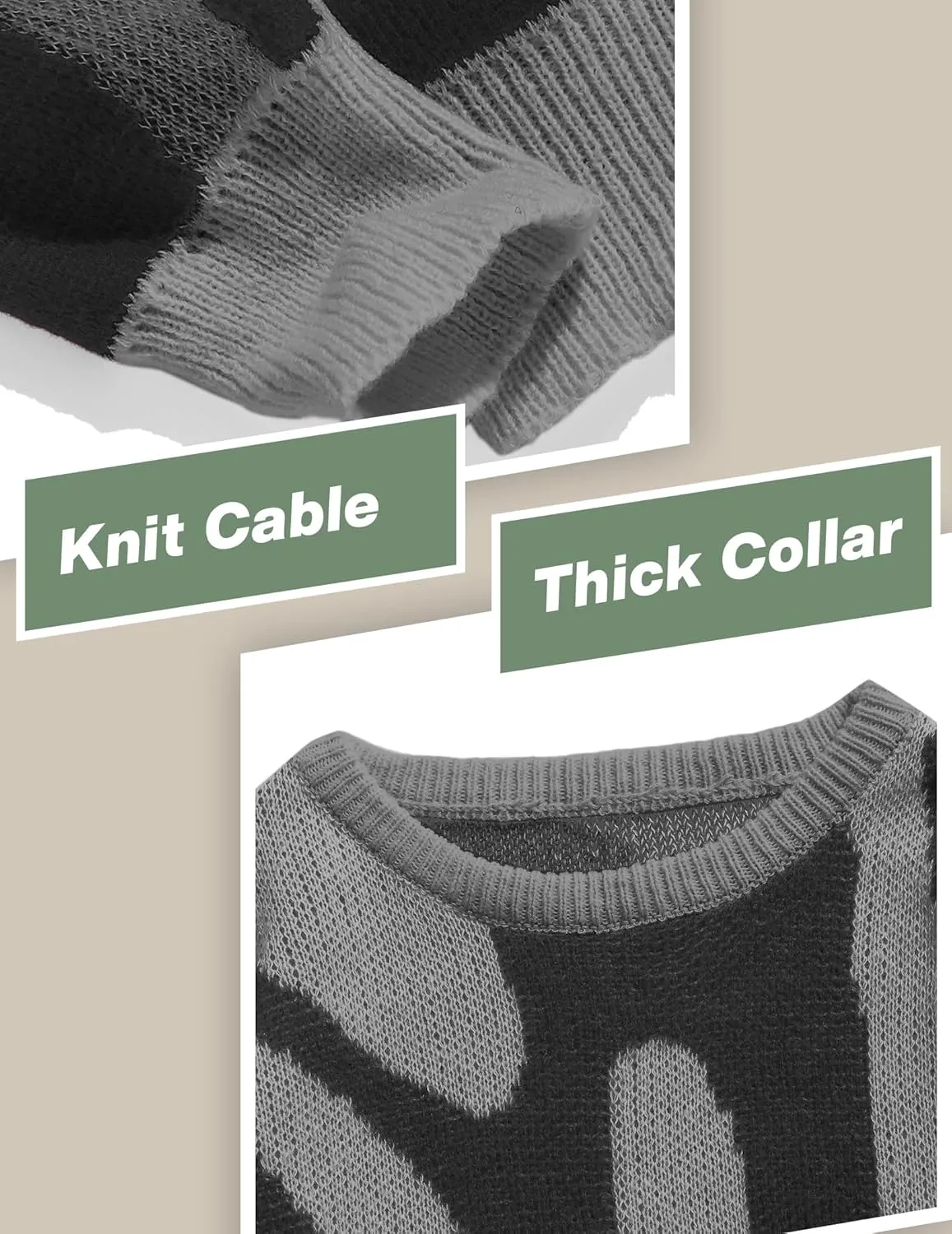 ZAFUL Mens Crewneck Oversized Sweaters Y2K Aesthetic Flame Graphic Knitted Sweater Casual Pullover Long Sleeve Jumpers
