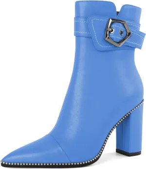 Zamikoo Womens Boots Ankle Chunky Heel Pointed Toe Beaded High Heeled Fall Short Booties
