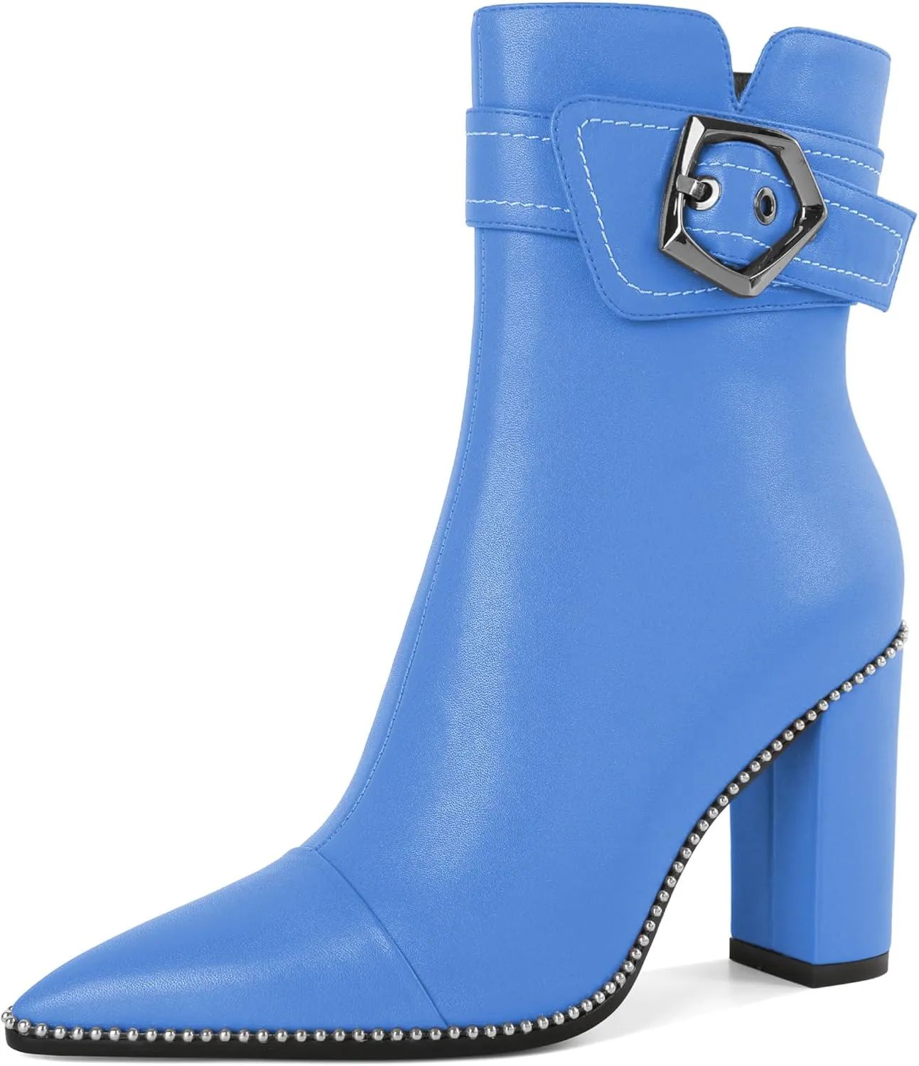 Zamikoo Womens Boots Ankle Chunky Heel Pointed Toe Beaded High Heeled Fall Short Booties