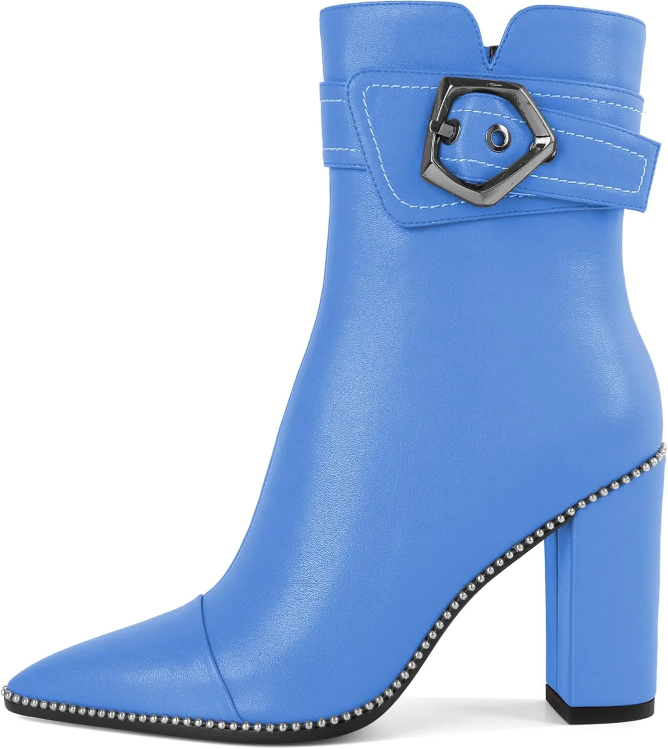 Zamikoo Womens Boots Ankle Chunky Heel Pointed Toe Beaded High Heeled Fall Short Booties