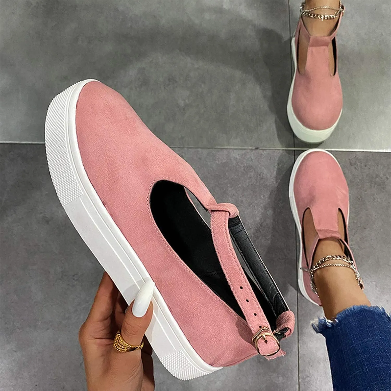 ZBYY Womens Sandals Summer Casual Buckle Strap Flat Sandals Comfy Slip On Hollow Out Breathable Walking Loafers Sneakers